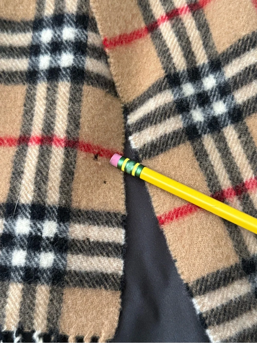 Burberry Camel Plaid Fringe Scarf Coat Burberrys Vintage